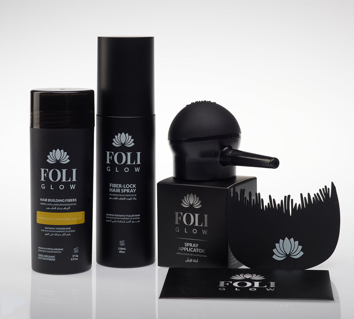 Foliglow Complete Hair Transformation Kit hair building fiber fiber lock hair spray applicator hairline optimizer medium blonde