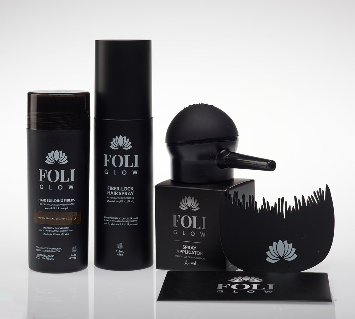 Foliglow Complete Hair Transformation Kit hair building fiber fiber lock hair spray applicator hairline optimizer medium blonde