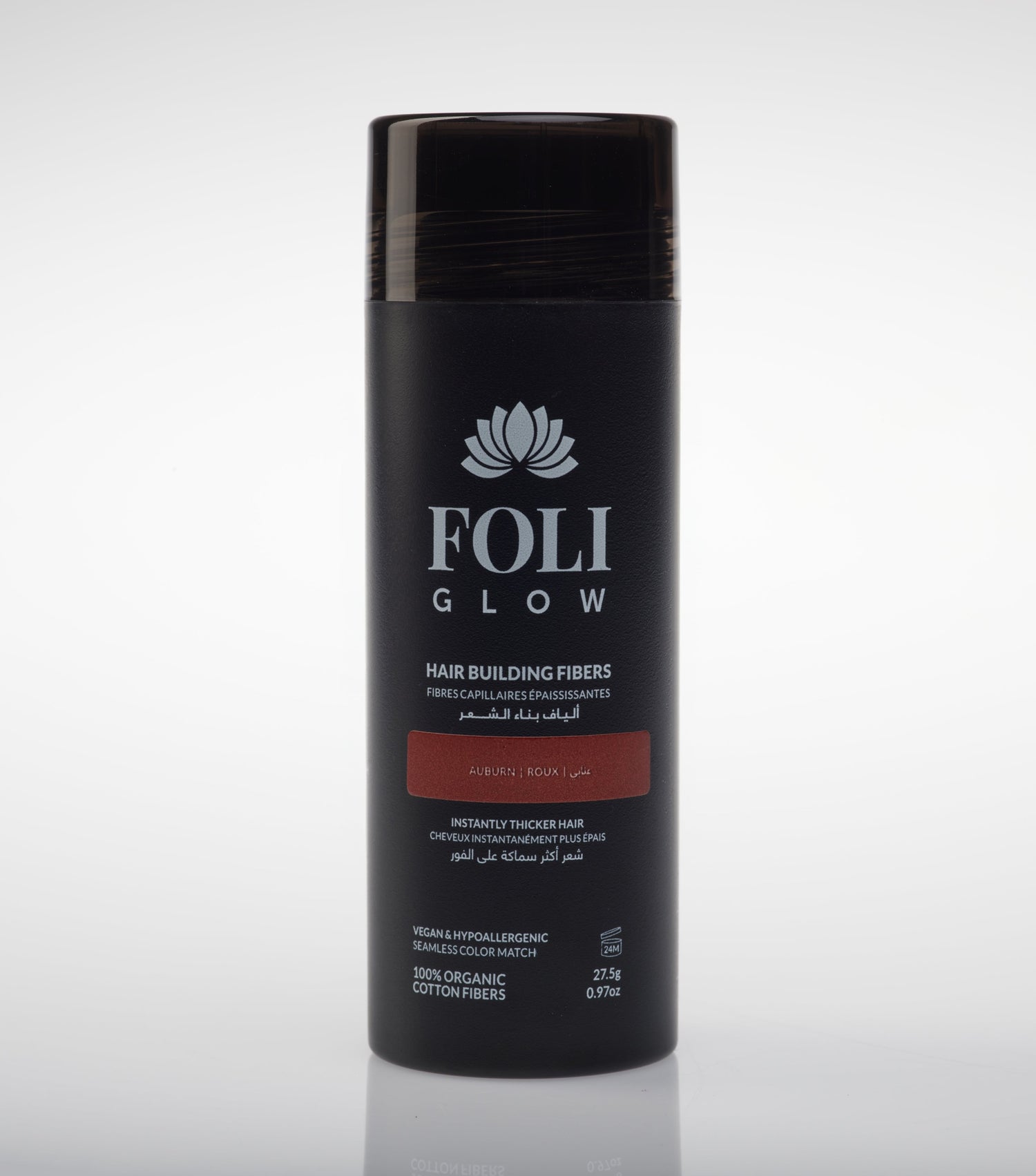 Foliglow hair building fiber cotton technology hair loss concealer auburn