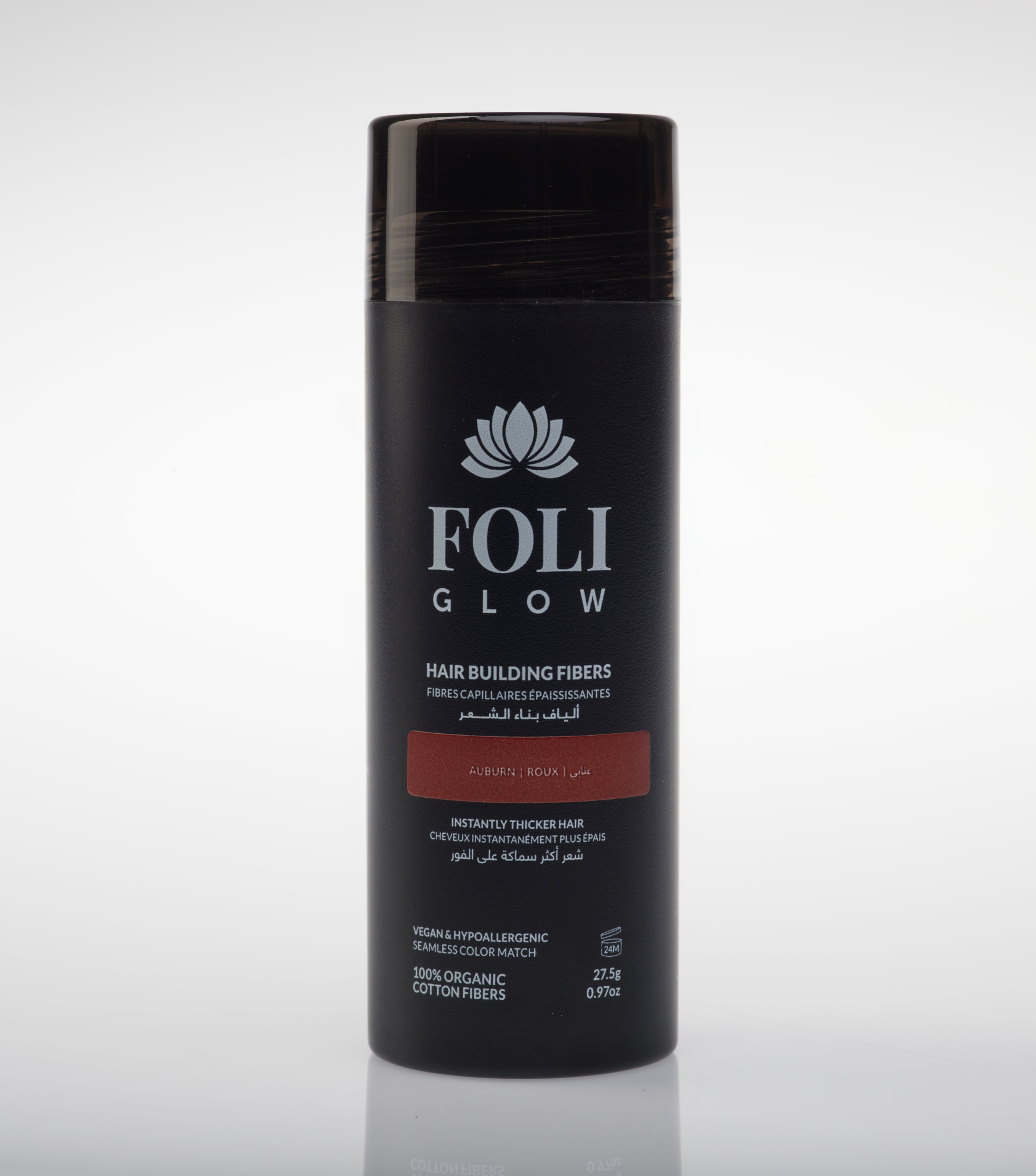 Foliglow hair building fiber cotton technology hair loss concealer auburn
