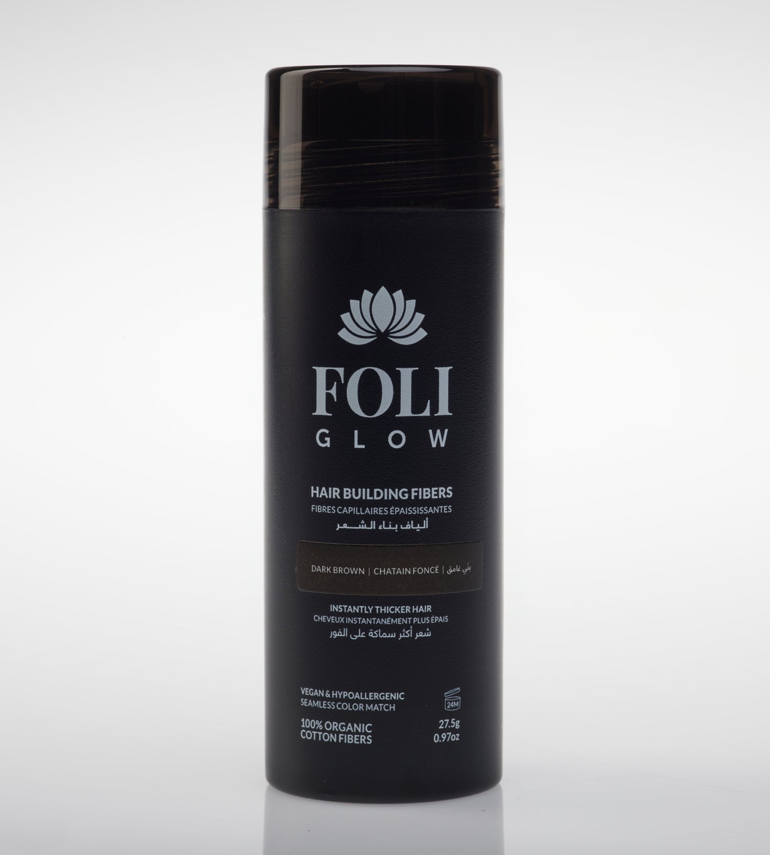 Foliglow hair building fiber cotton technology hair loss concealer dark brown
