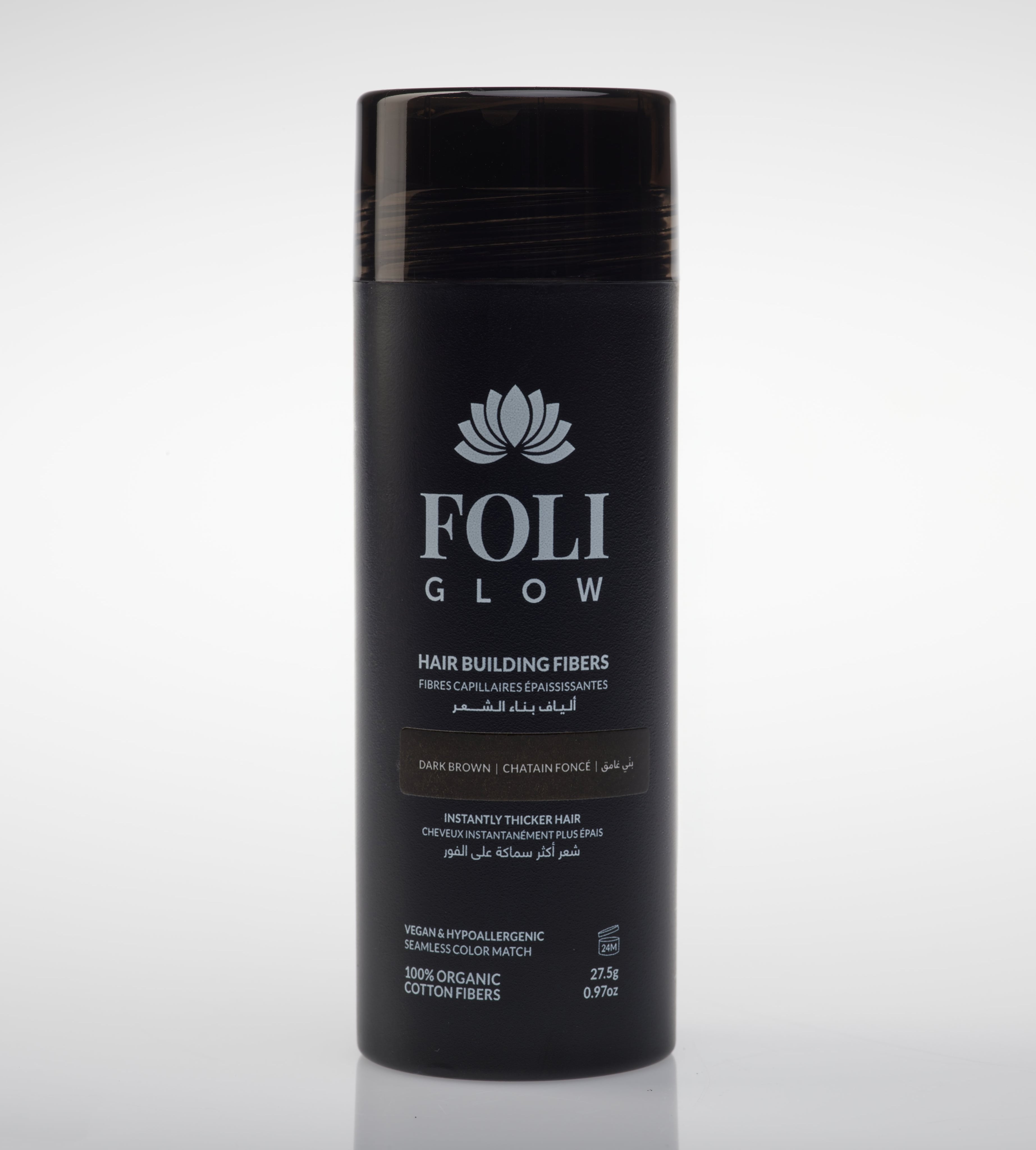 Foliglow hair building fiber cotton technology hair loss concealer dark brown