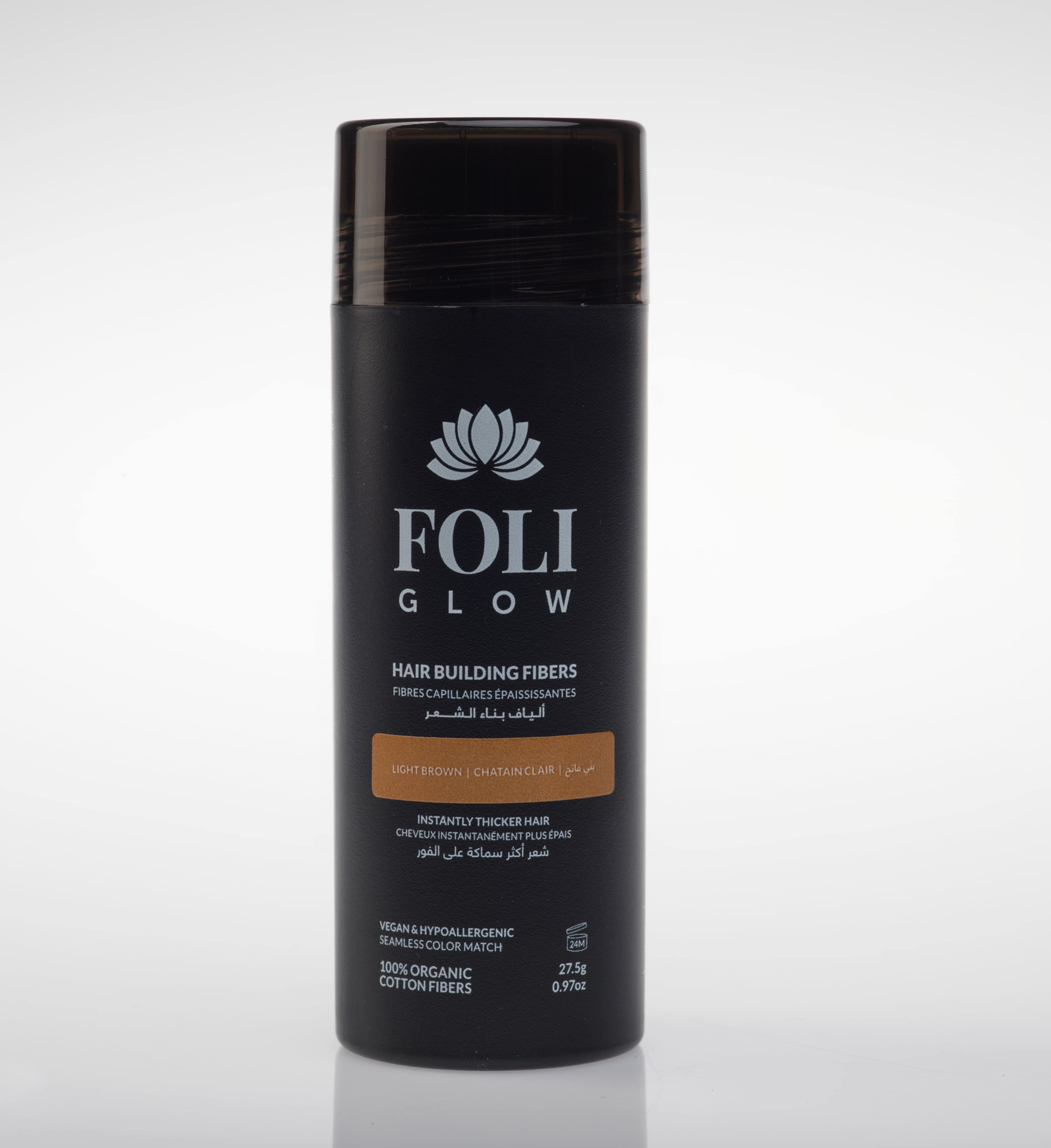 Foliglow hair building fiber cotton technology hair loss concealer light brown
