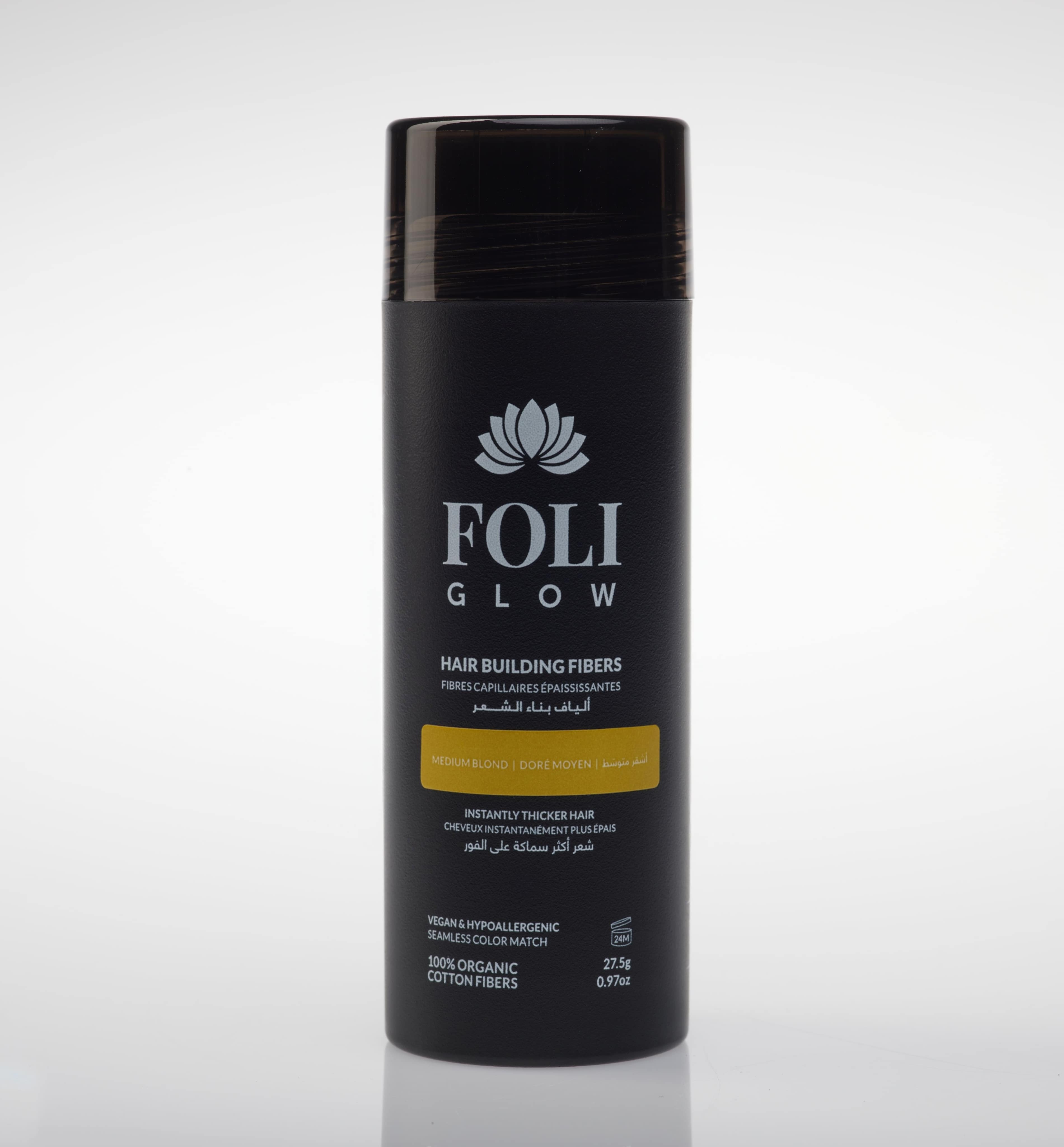 Foliglow hair building fiber cotton technology hair loss concealer medium blonde