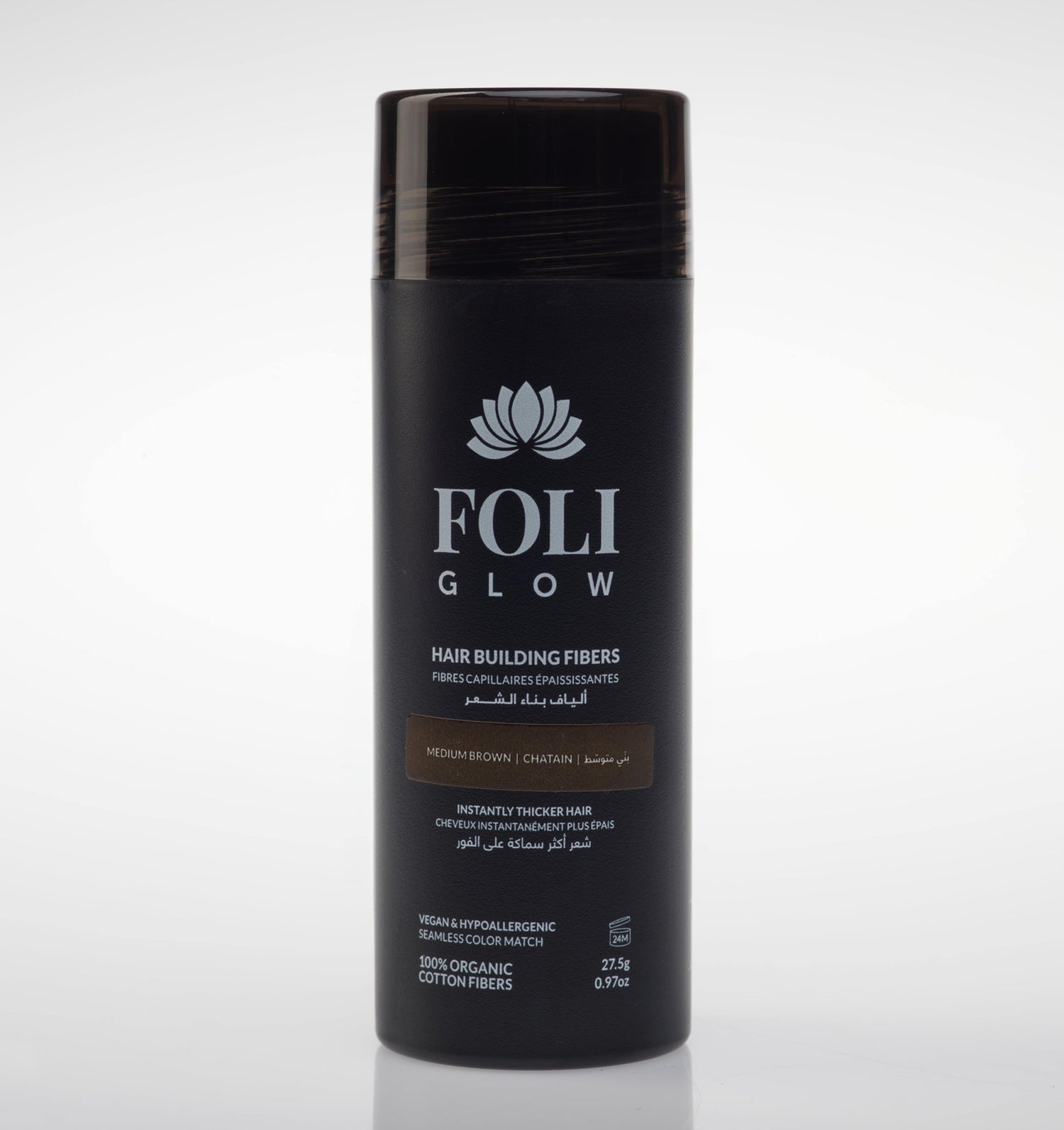Foliglow hair building fiber cotton technology hair loss concealer medium brown