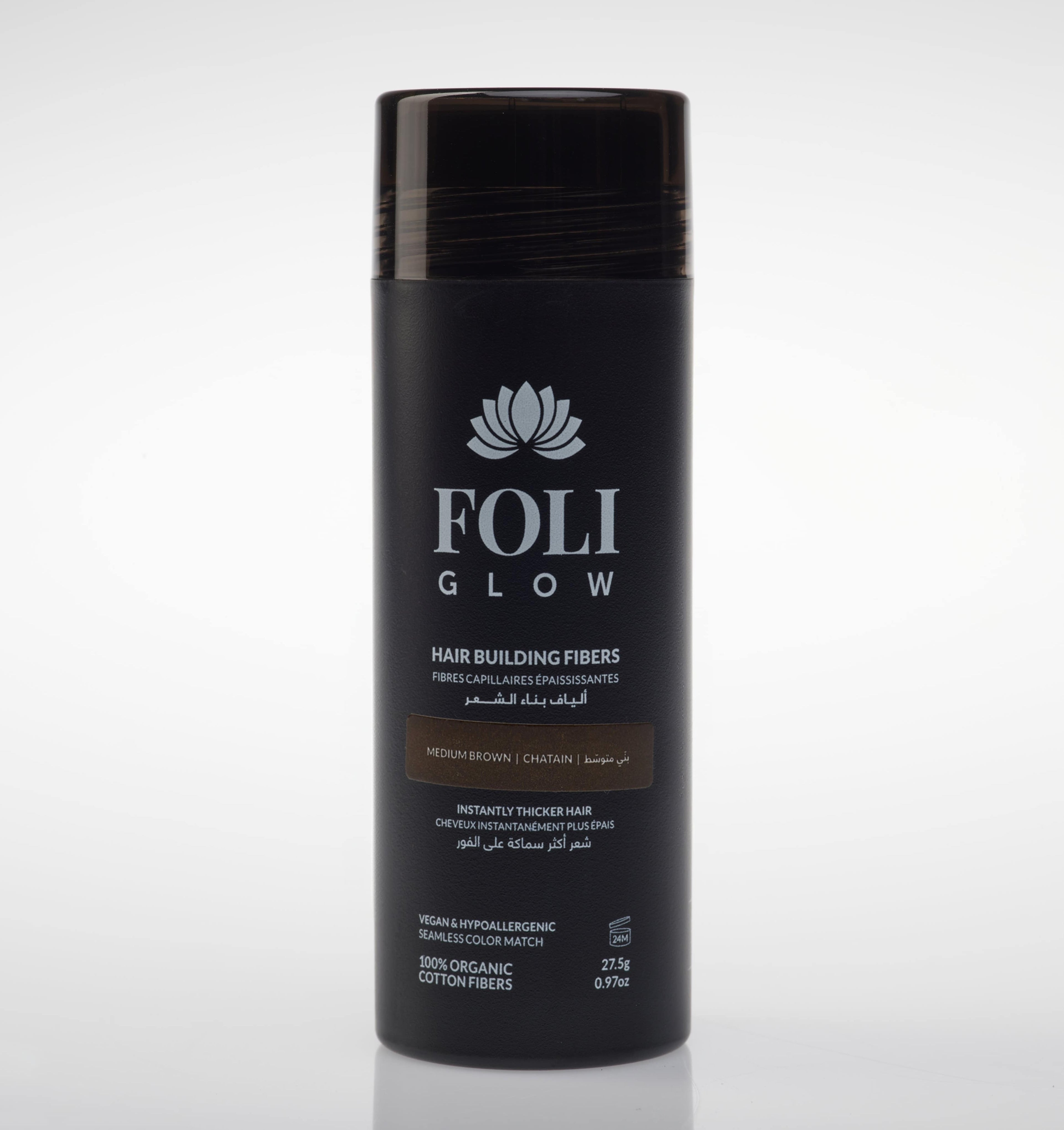 Foliglow hair building fiber cotton technology hair loss concealer medium brown