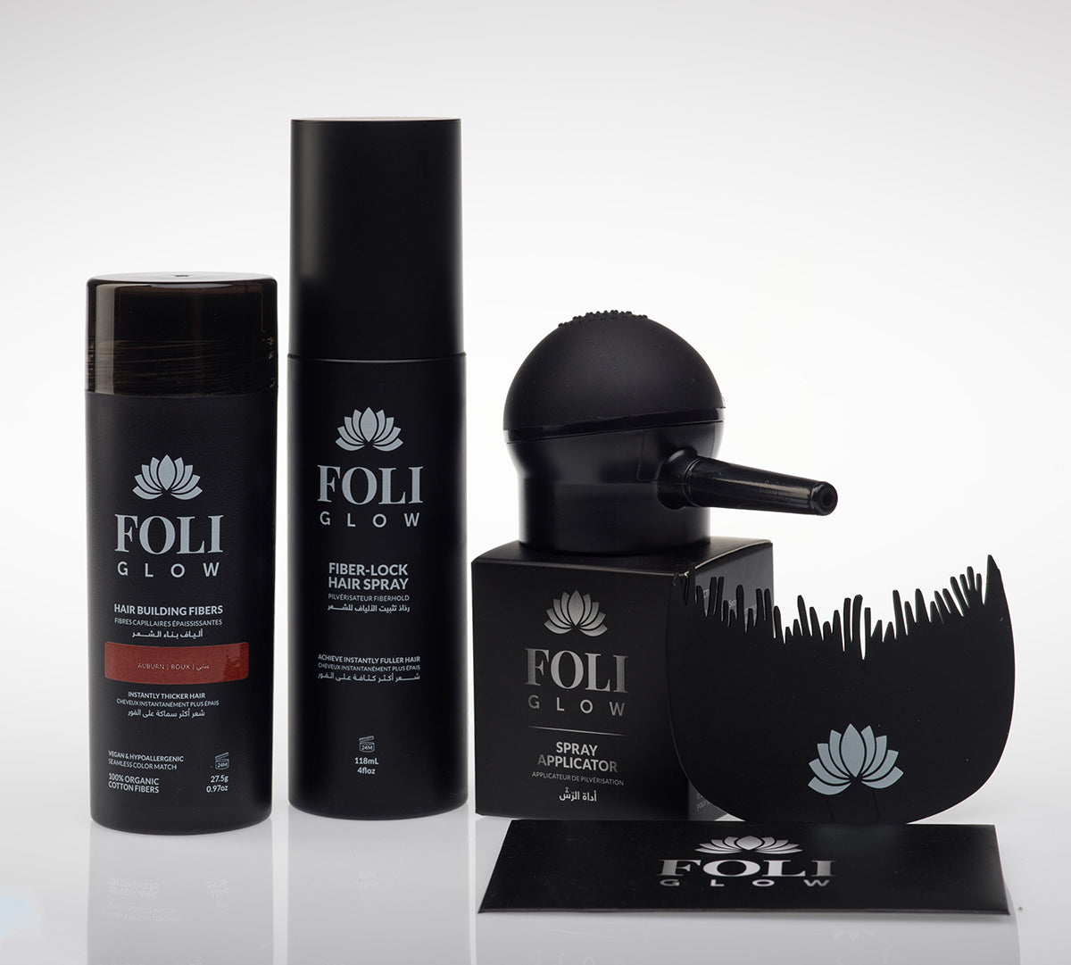 Foliglow Complete Hair Transformation Kit hair building fiber fiber lock hair spray applicator hairline optimizer auburn
