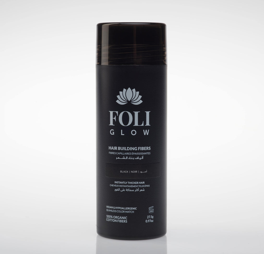 Foliglow hair building fiber cotton technology hair loss concealer black